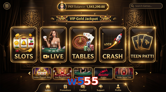 Main screen of W555 casino page for PK players